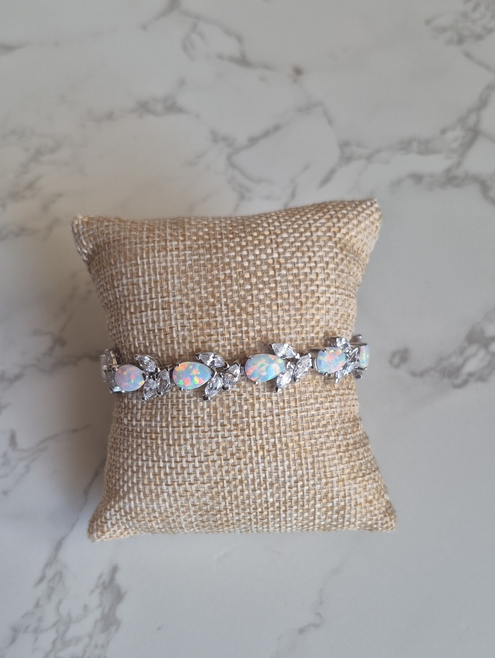 Elegant Vintage Opal and Crystal Tennis Bracelet - White Opal